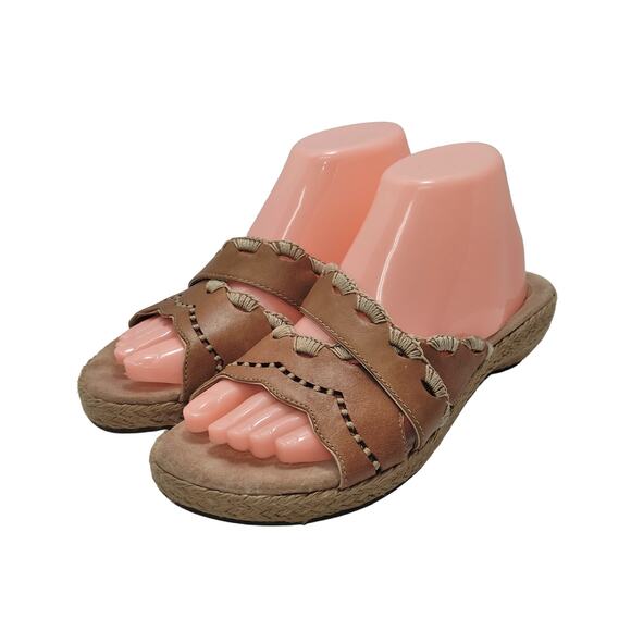 Clarks Artisan Collection Brown Leather Espadrille Slide Sandals - Picture 5 of 13